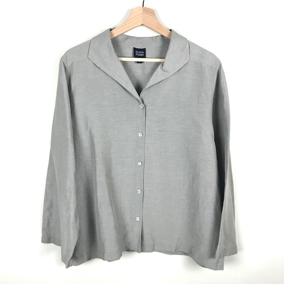 Eileen Fisher Tops - Eileen Fisher Silk & Linen Gray Button Down Shirt